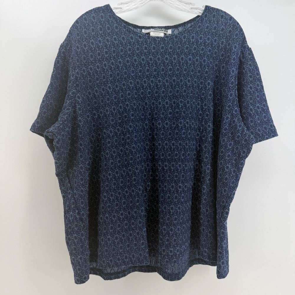 CM Shapes Top Women 3X Navy‎ Blue Floral Lace Semi-Sheer Lightweight USA Coastal